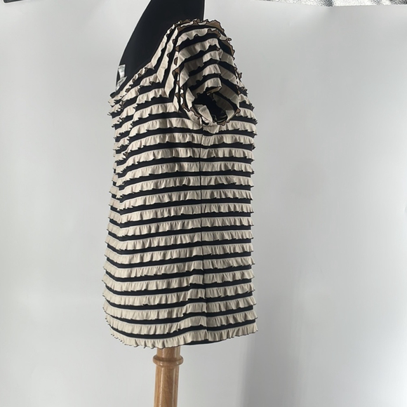 JOSEPH Ribkoff top flattering black and white ruffles stretch sz 14 - Picture 9 of 10